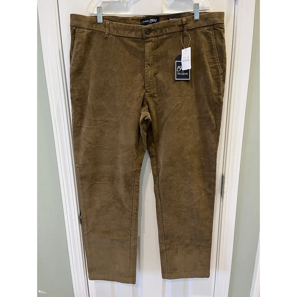 Jos A Bank 1905 Mens Tailored Fit Camel Corduroy Pants 40x30‎ Flat Front NWT